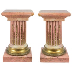 Antique Fine Pair of Gilt Bronze-Mounted French Pink Marble Pedestal