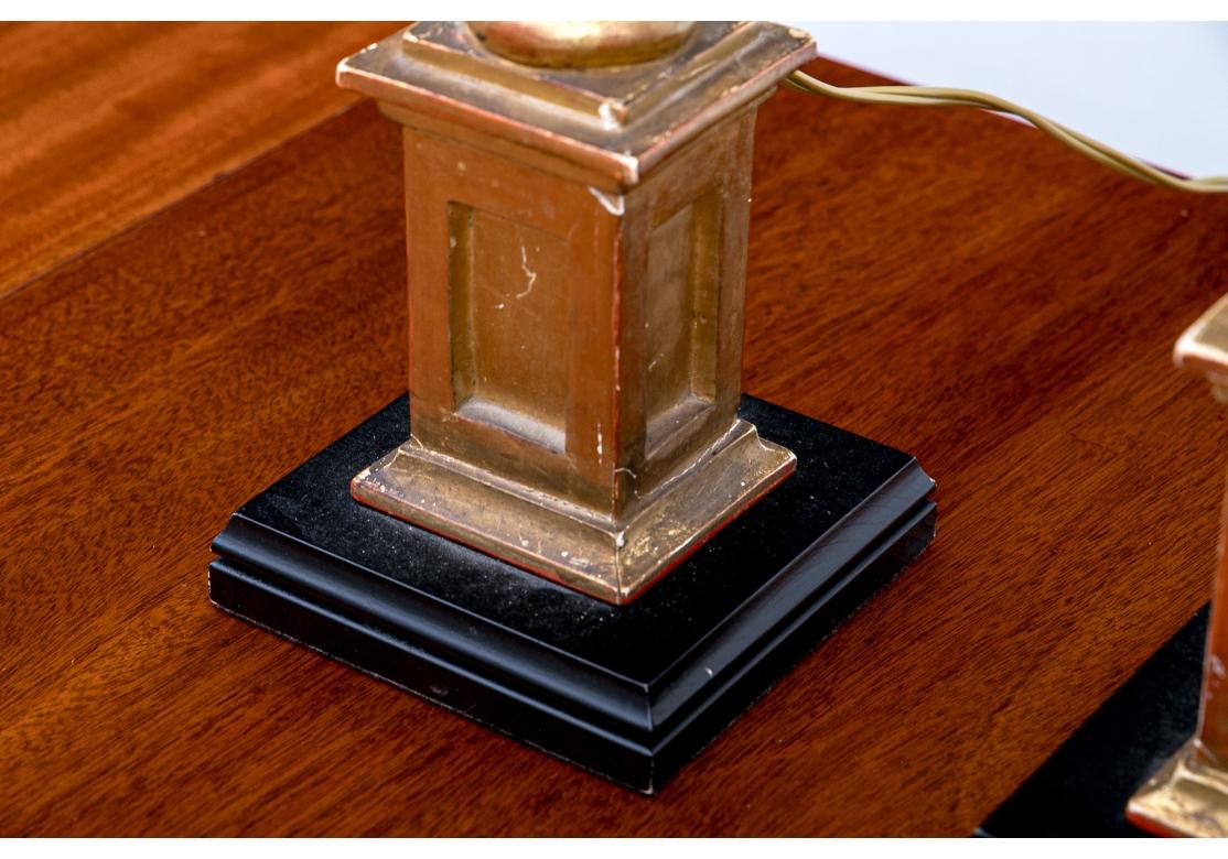 Carved Fine Pair of  Gilt Wood  Barley Twist Column Form Table Lamps For Sale