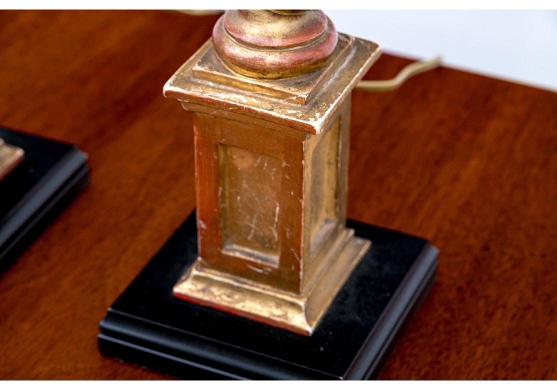 Fine Pair of  Gilt Wood  Barley Twist Column Form Table Lamps In Distressed Condition For Sale In Bridgeport, CT