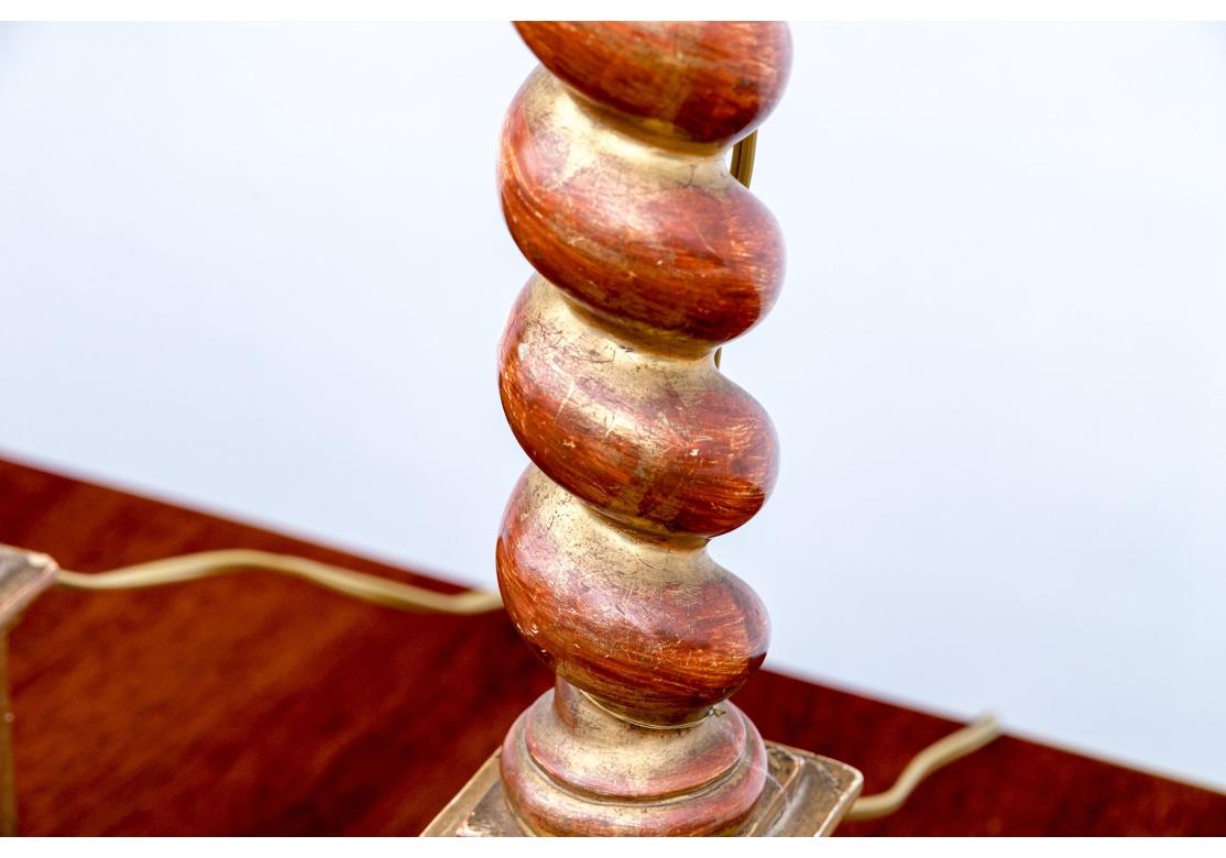 Fine Pair of  Gilt Wood  Barley Twist Column Form Table Lamps For Sale 3