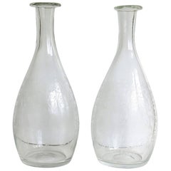 Fine Pair 19th C. Lead Crystal Glass Carafes or Decanters Hand Blown & Engraved