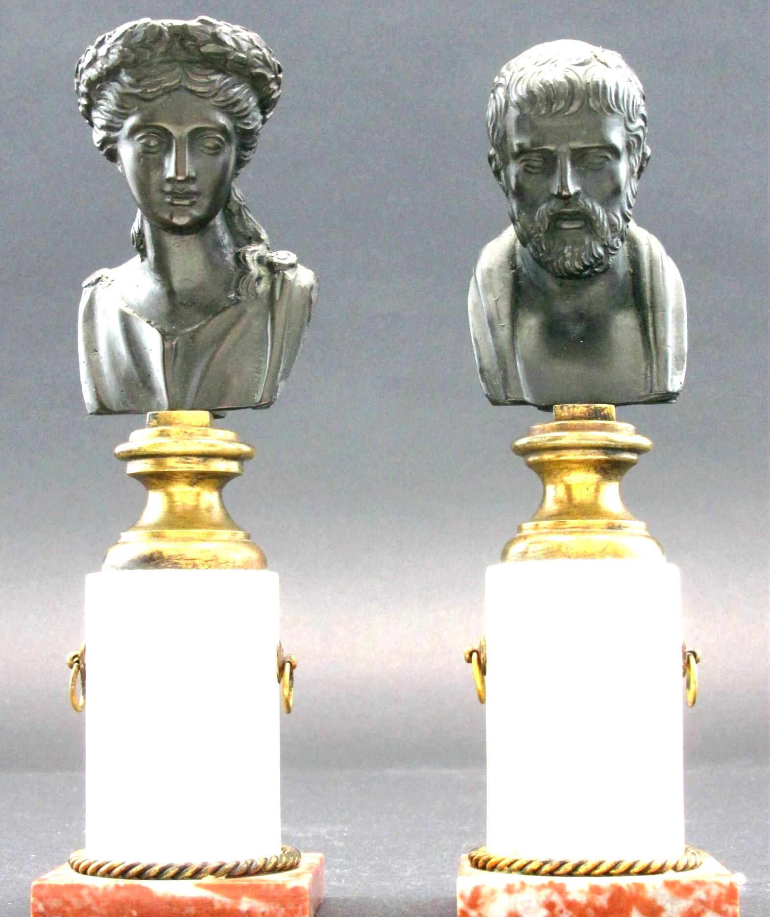 German Fine Pair of Grand Tour Style Miniature Bronze Busts, Continental, circa 1900 For Sale