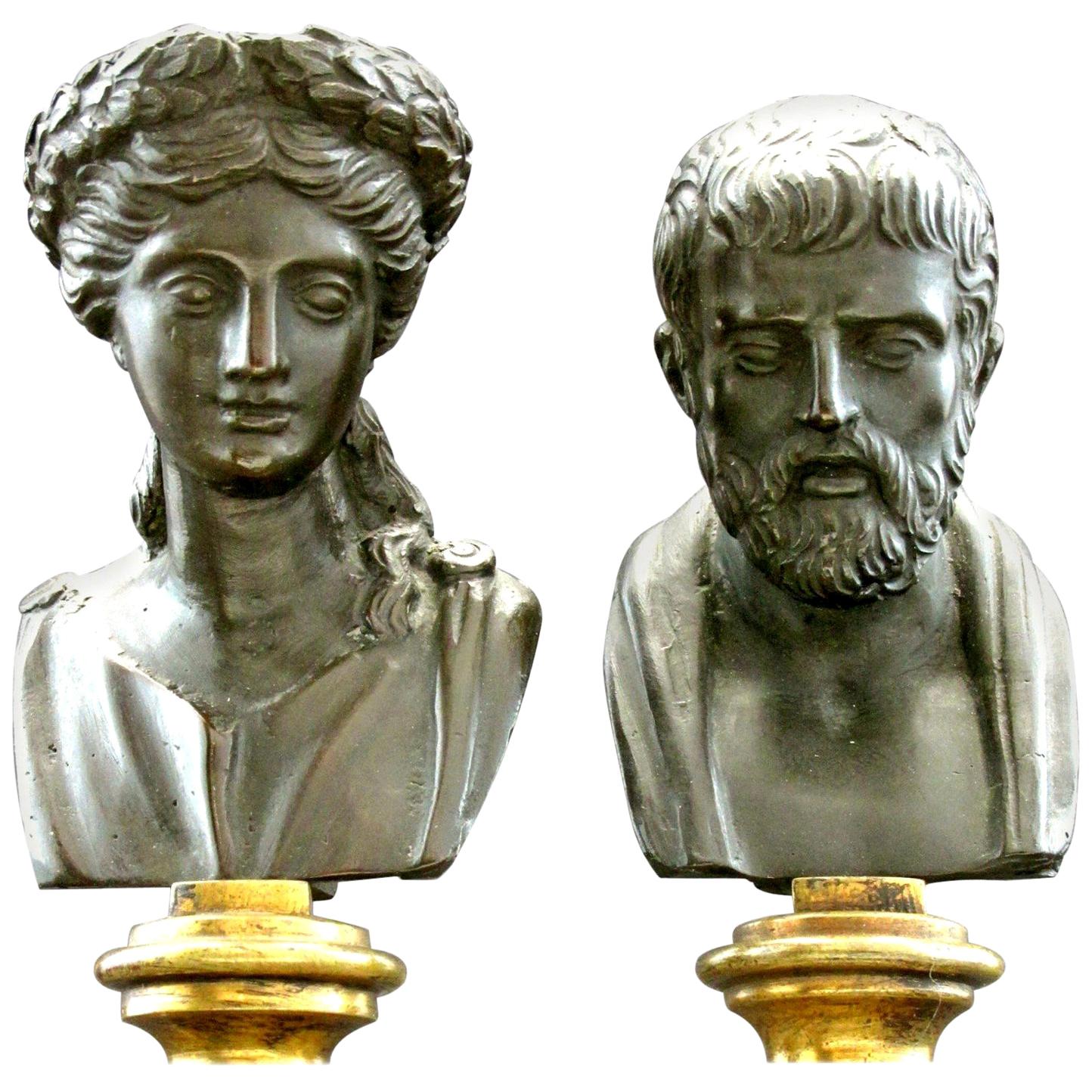 Fine Pair of Grand Tour Style Miniature Bronze Busts, Continental, circa 1900 For Sale