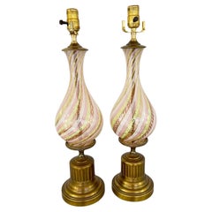 Fine Pair of Hand-blown Retortoli and Reticello Filigrana Murano Lamps