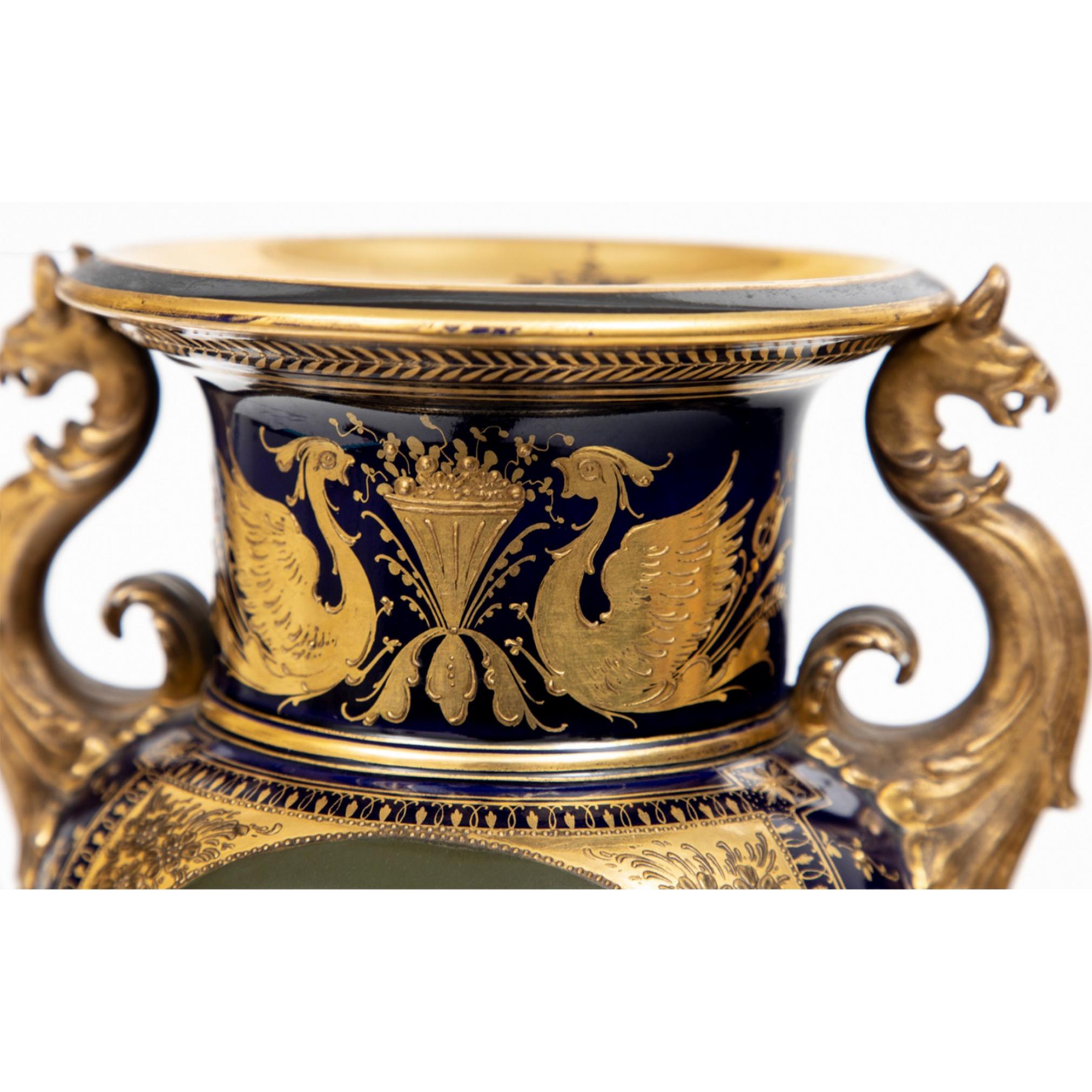 Hand-Painted Fine Pair of Hand Painted Royal Vienna Urns For Sale