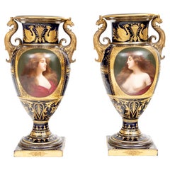 Fine Pair of Hand Painted Royal Vienna Urns