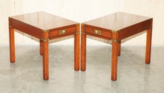 FINE PAIR OF HARRODS LONDON KENNEDY MILITARY CAMPAIGN SIDE END LAMP WiNE TABLES