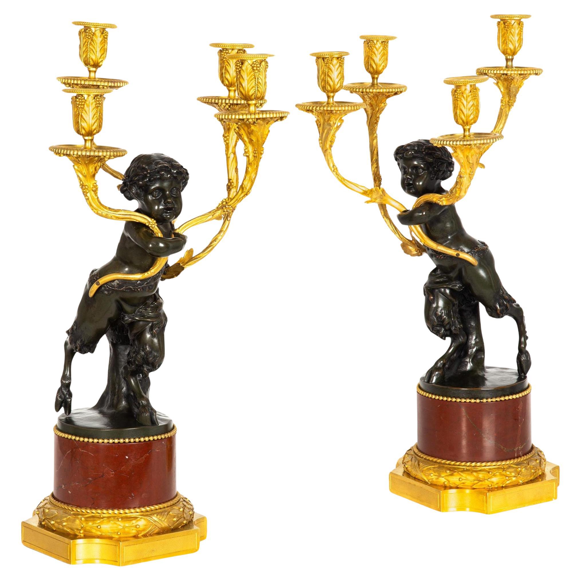Fine Pair of Henry Dasson Four-Light Candelabra after Clodion circa 1895 For Sale