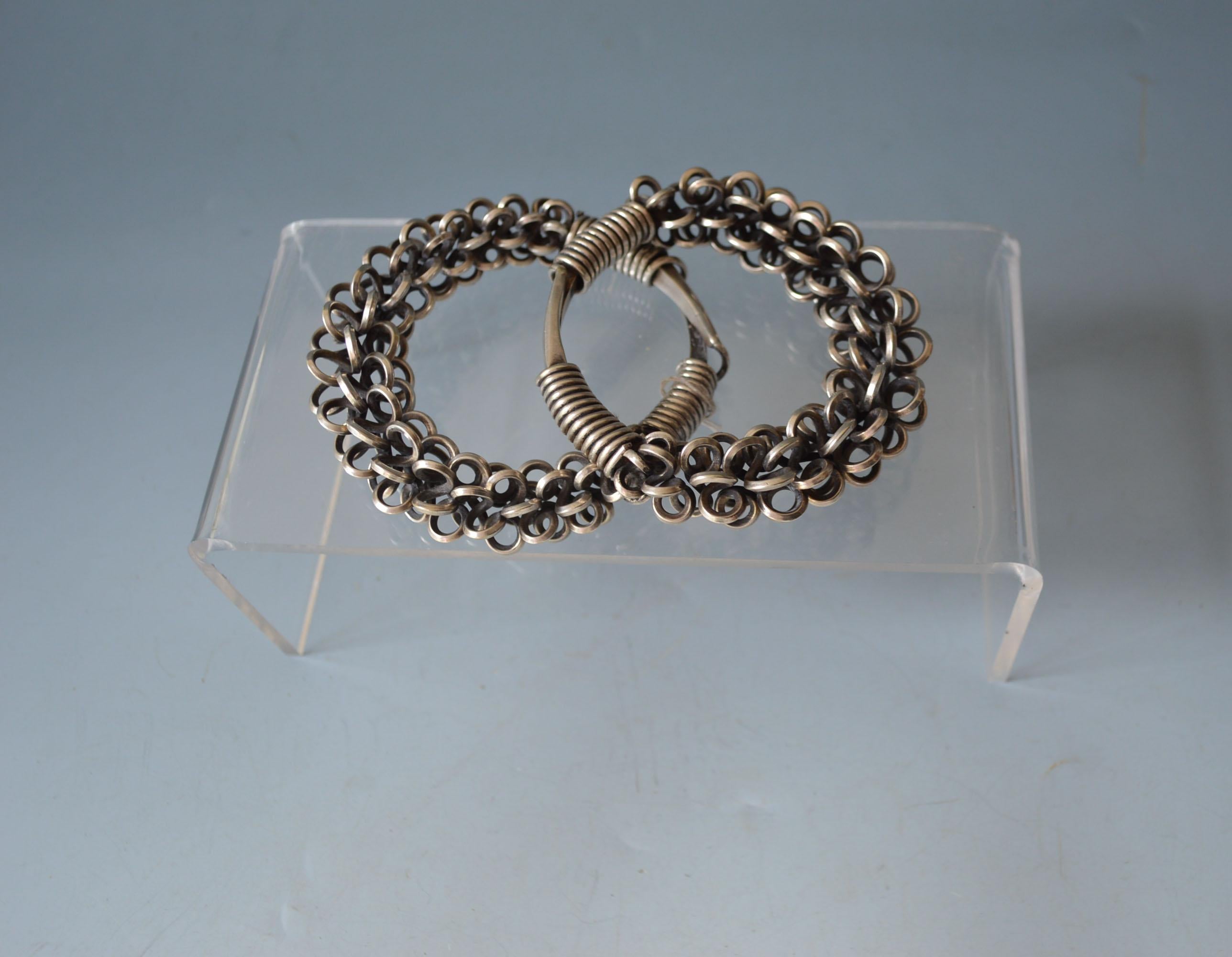 Fine Pair of Hmong or Miao Hill Tribe Silver Bracelets Asian Tribal Jewelry In Good Condition In London, GB