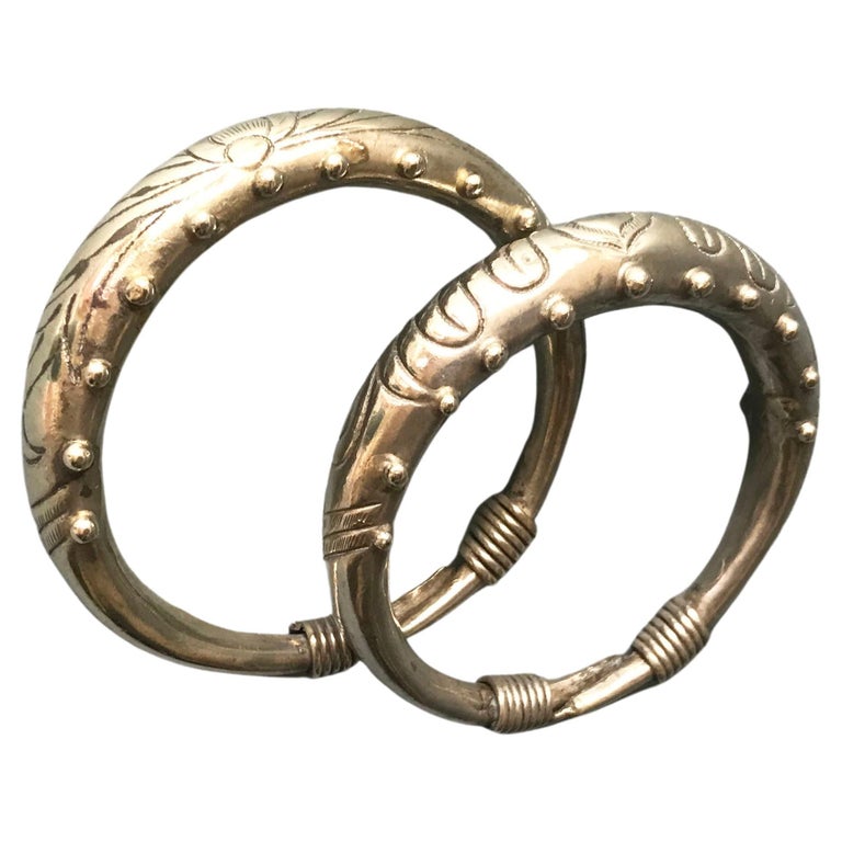 Fine Pair of Hmong or Miao Hill Tribe Silver Bracelets Asian Tribal