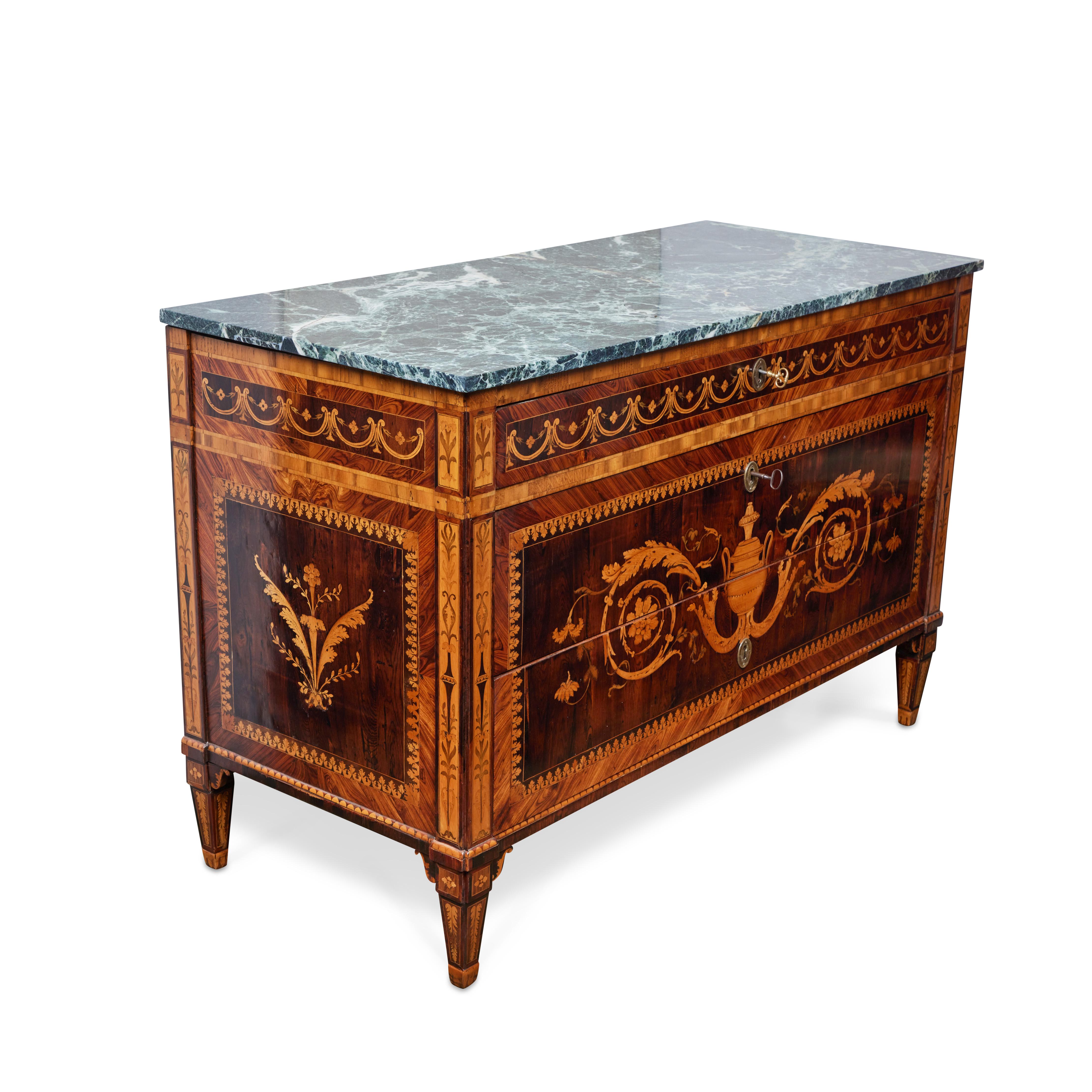 Fine Pair of Inlaid Marble Top Commodes For Sale 5