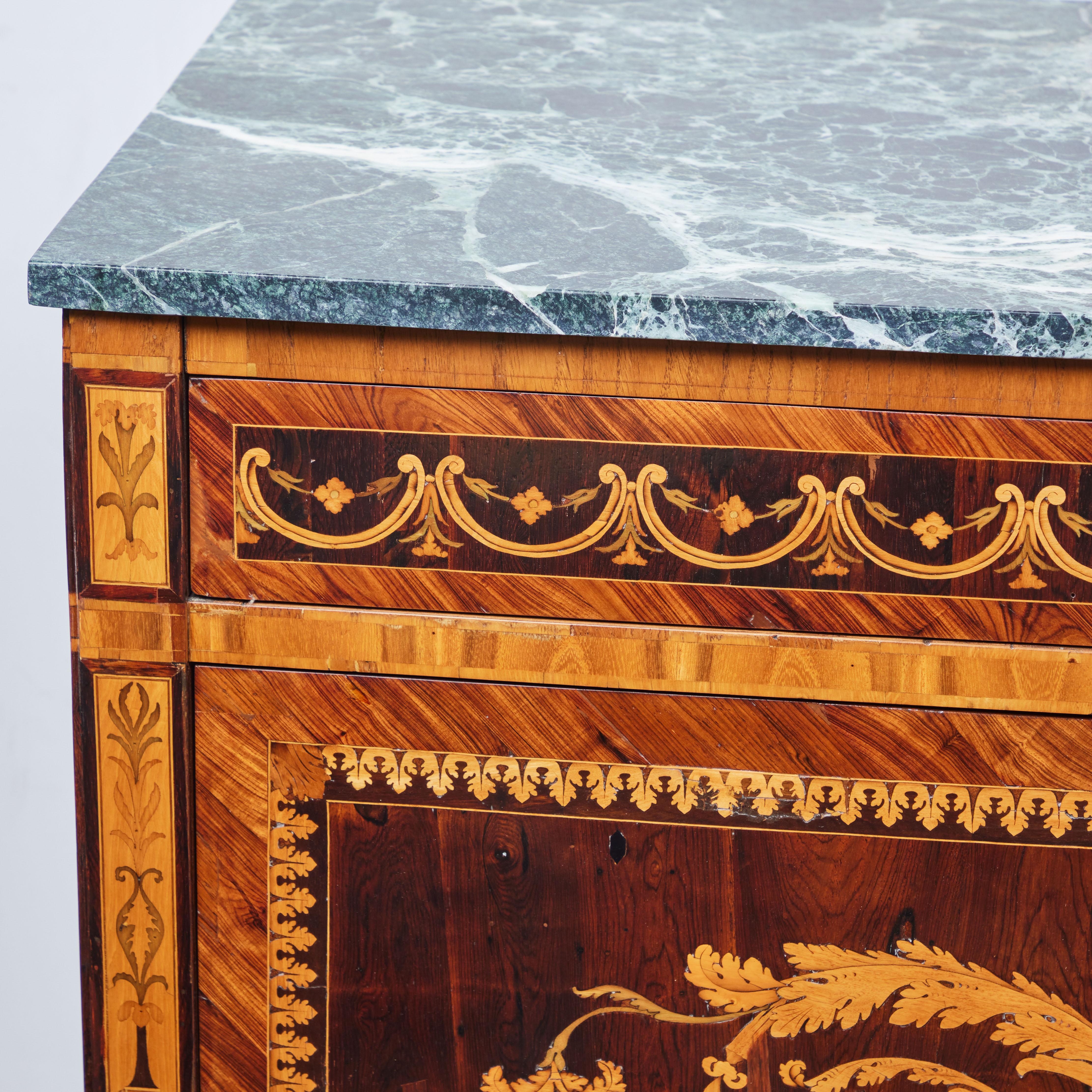 Inlay Fine Pair of Inlaid Marble Top Commodes For Sale