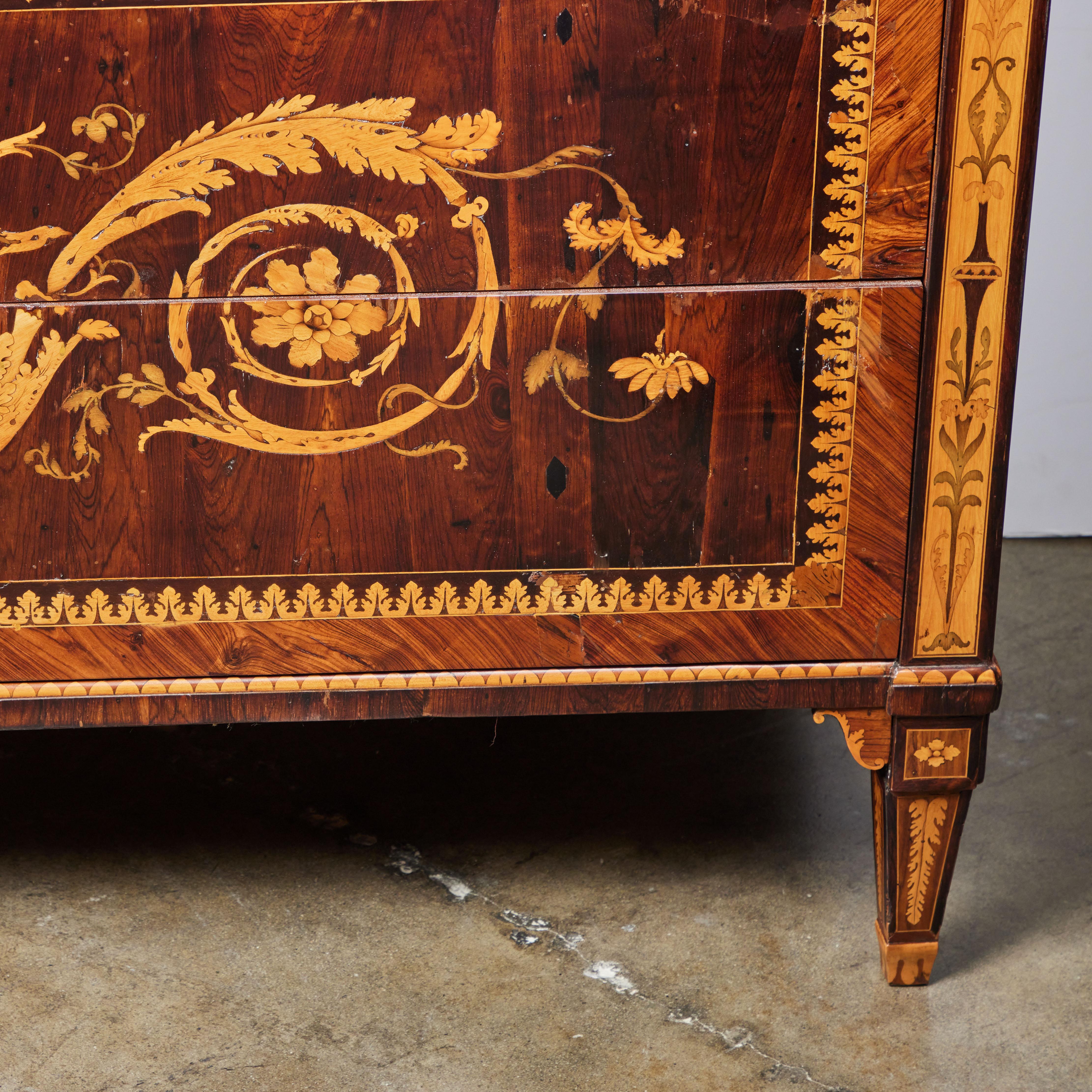 Bronze Fine Pair of Inlaid Marble Top Commodes For Sale