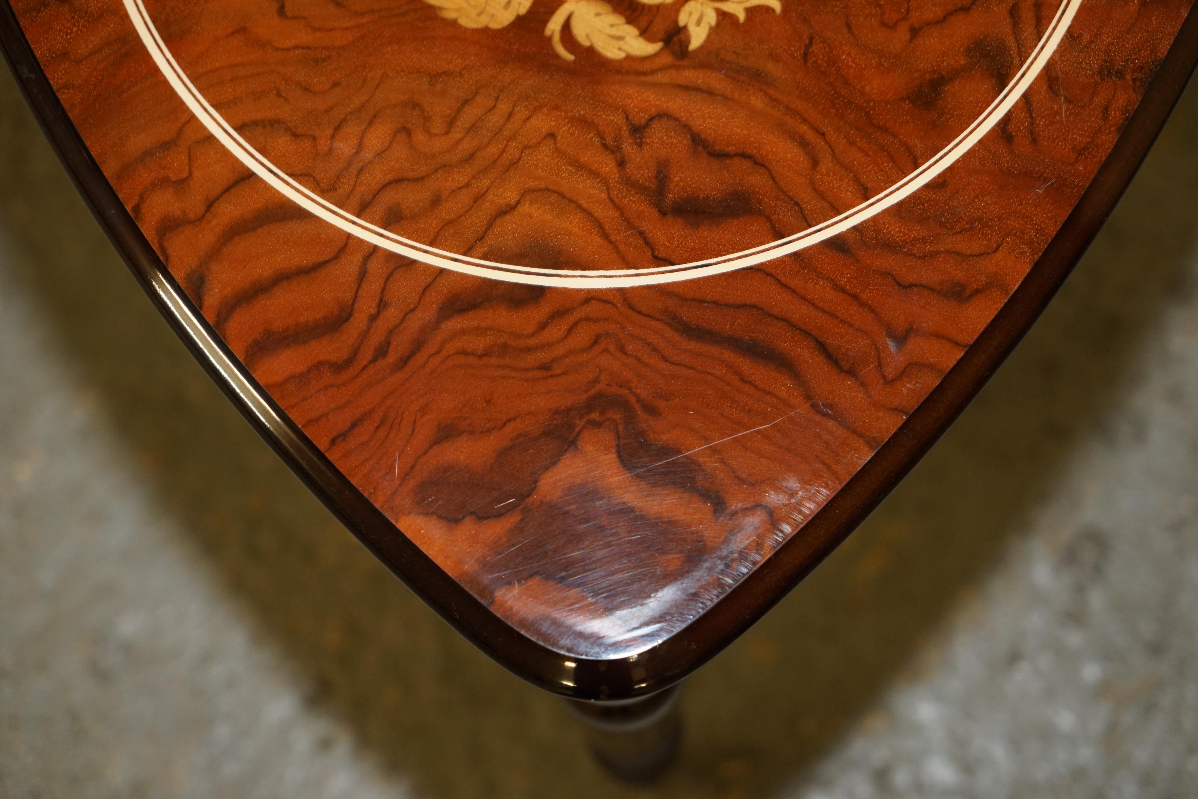 Walnut FINE PAIR OF ITALIAN BURR WALNUT MARQUETRY INLAID SiDE END LAMP WINE TABLES For Sale