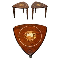 FINE PAIR OF ITALIAN BURR WALNUT MARQUETRY INLAID SiDE END LAMP WINE TABLES