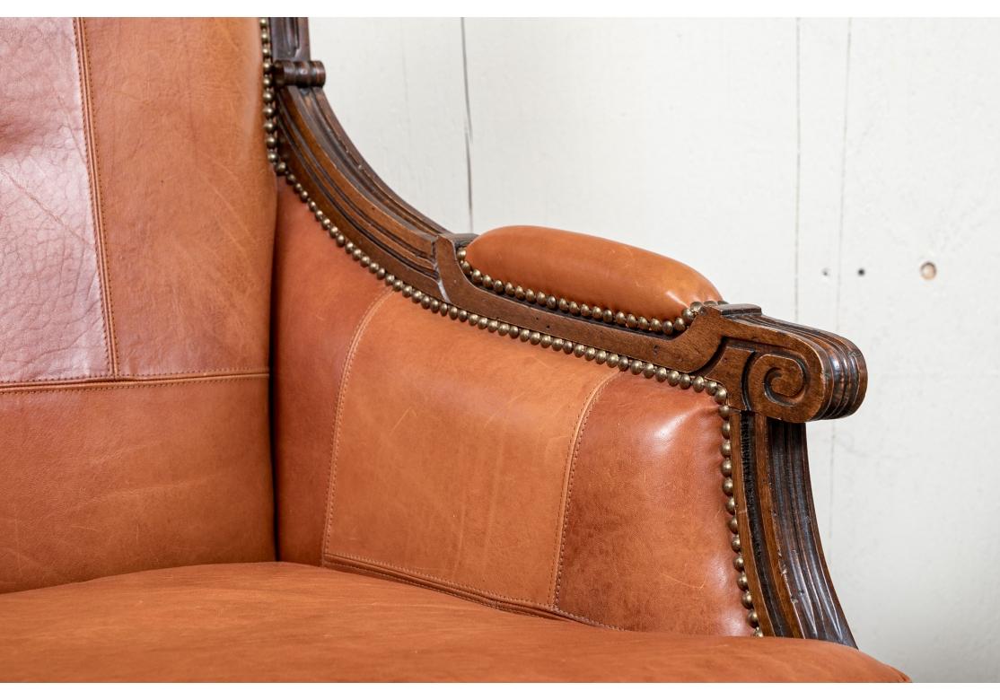 Fine Pair Of Italian Caramel Colored Leather Club Chairs For Sale 5