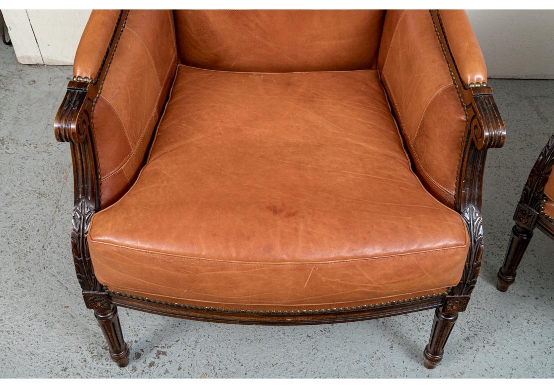 Fine Pair Of Italian Caramel Colored Leather Club Chairs For Sale 6