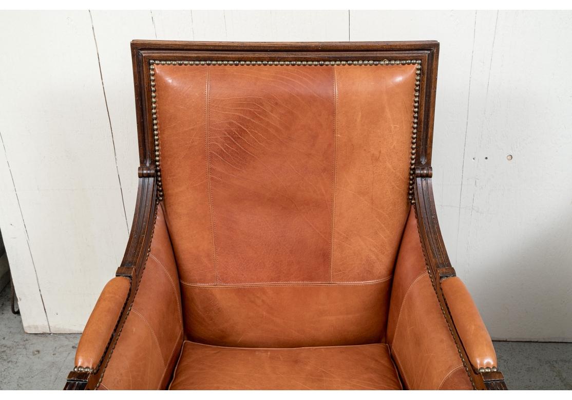 Carved Fine Pair Of Italian Caramel Colored Leather Club Chairs For Sale