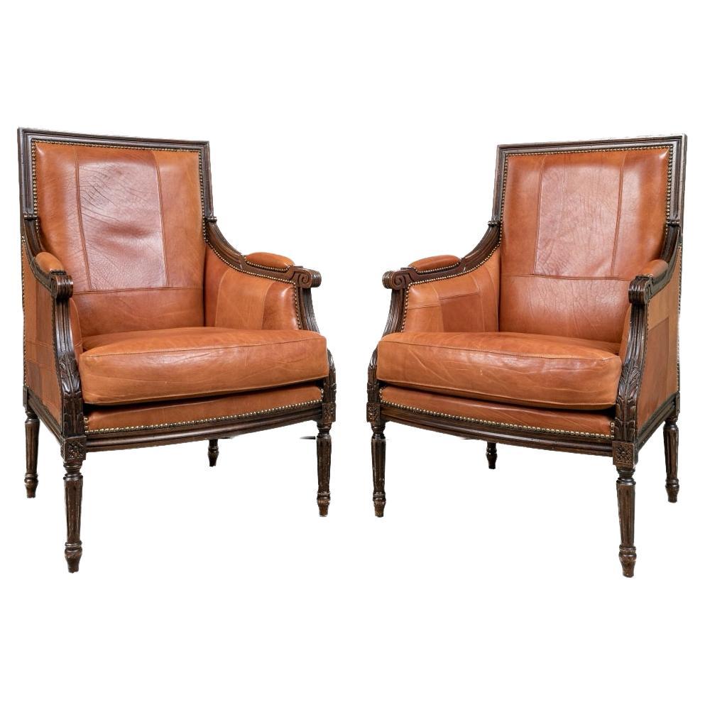 Fine Pair Of Italian Caramel Colored Leather Club Chairs For Sale