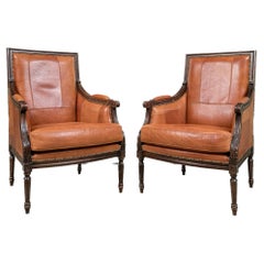 Vintage Fine Pair Of Italian Caramel Colored Leather Club Chairs