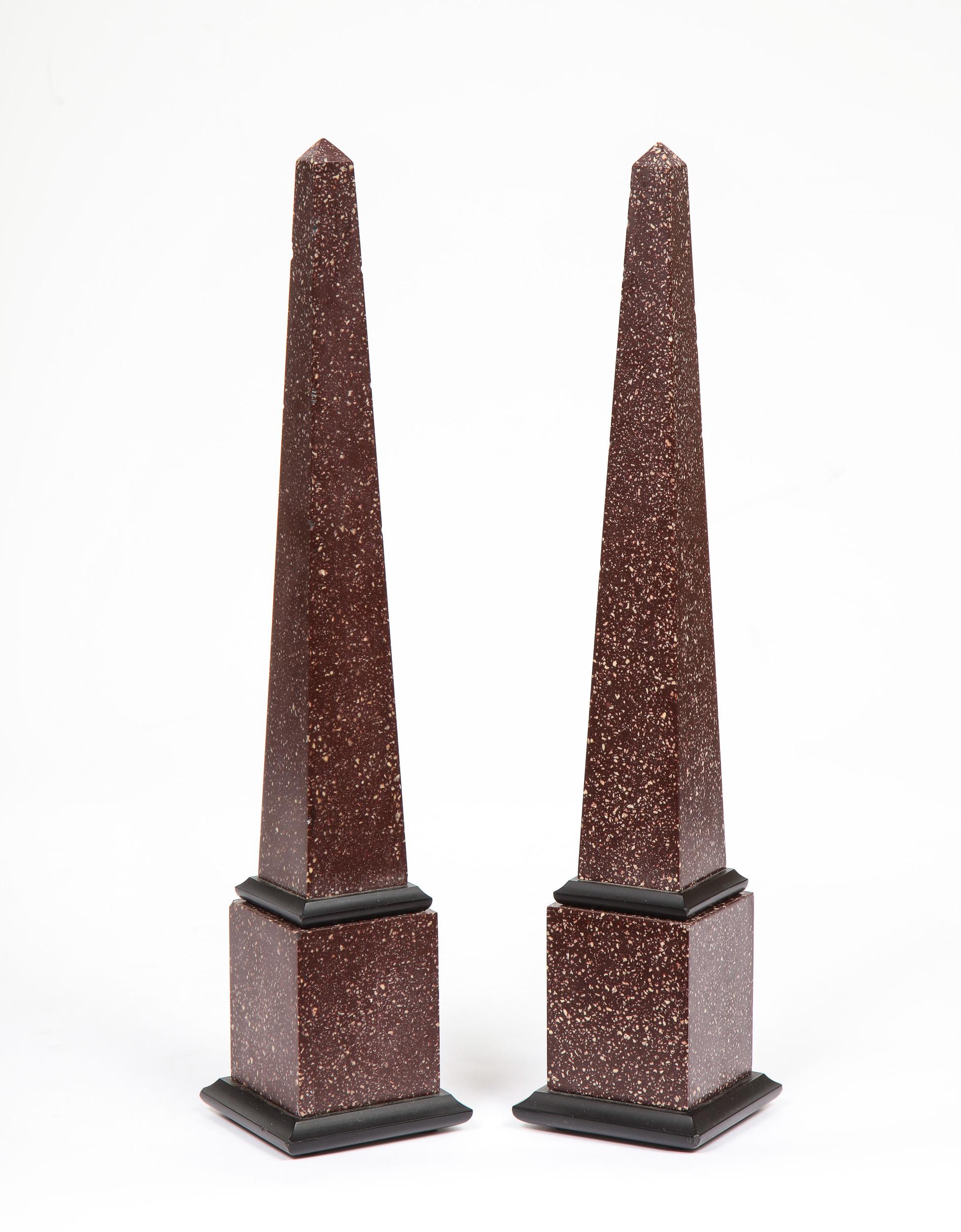 Fine Pair of Italian Grand Tour Egyptian Porphyry Obelisks In Good Condition In New York, NY