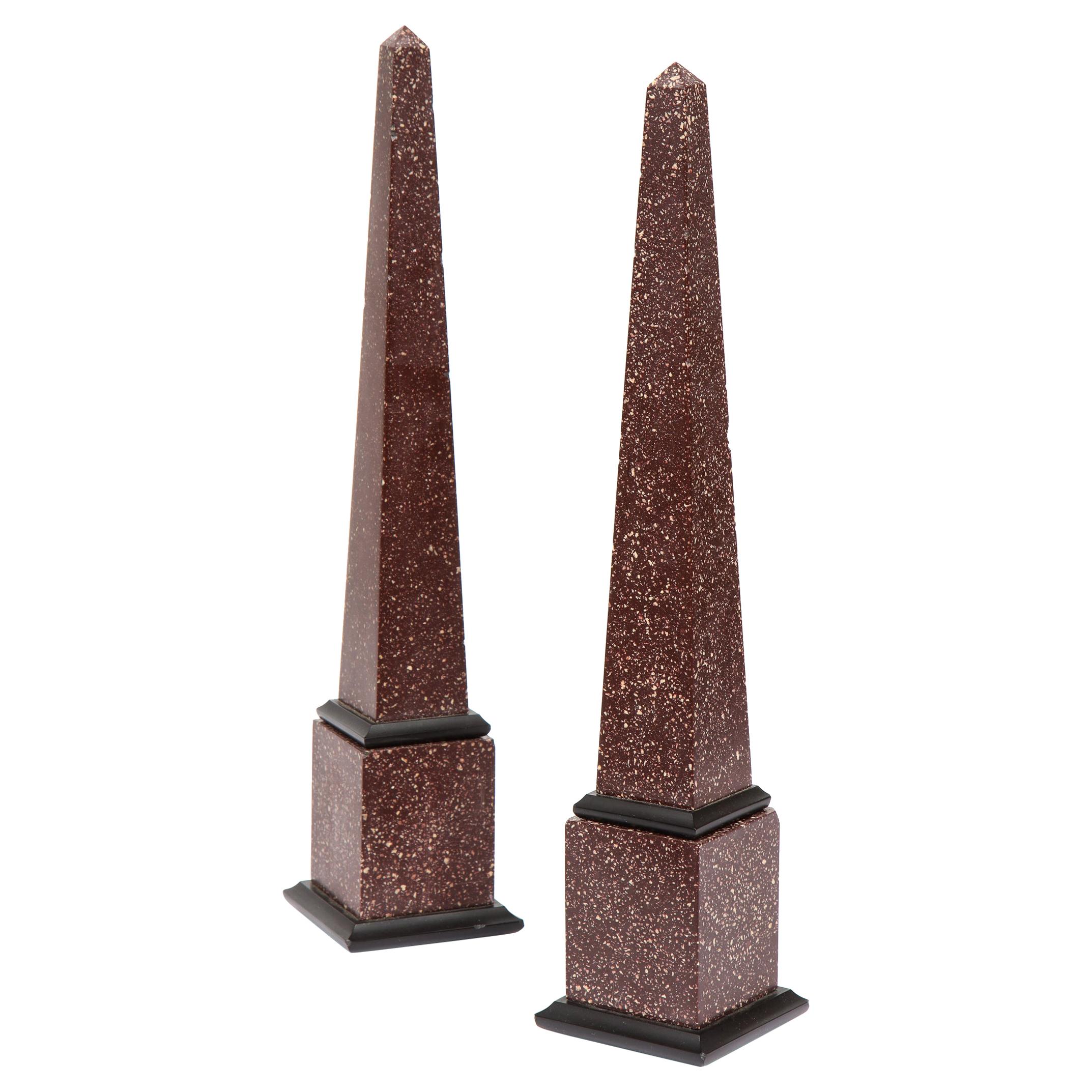 Fine Pair of Italian Grand Tour Egyptian Porphyry Obelisks