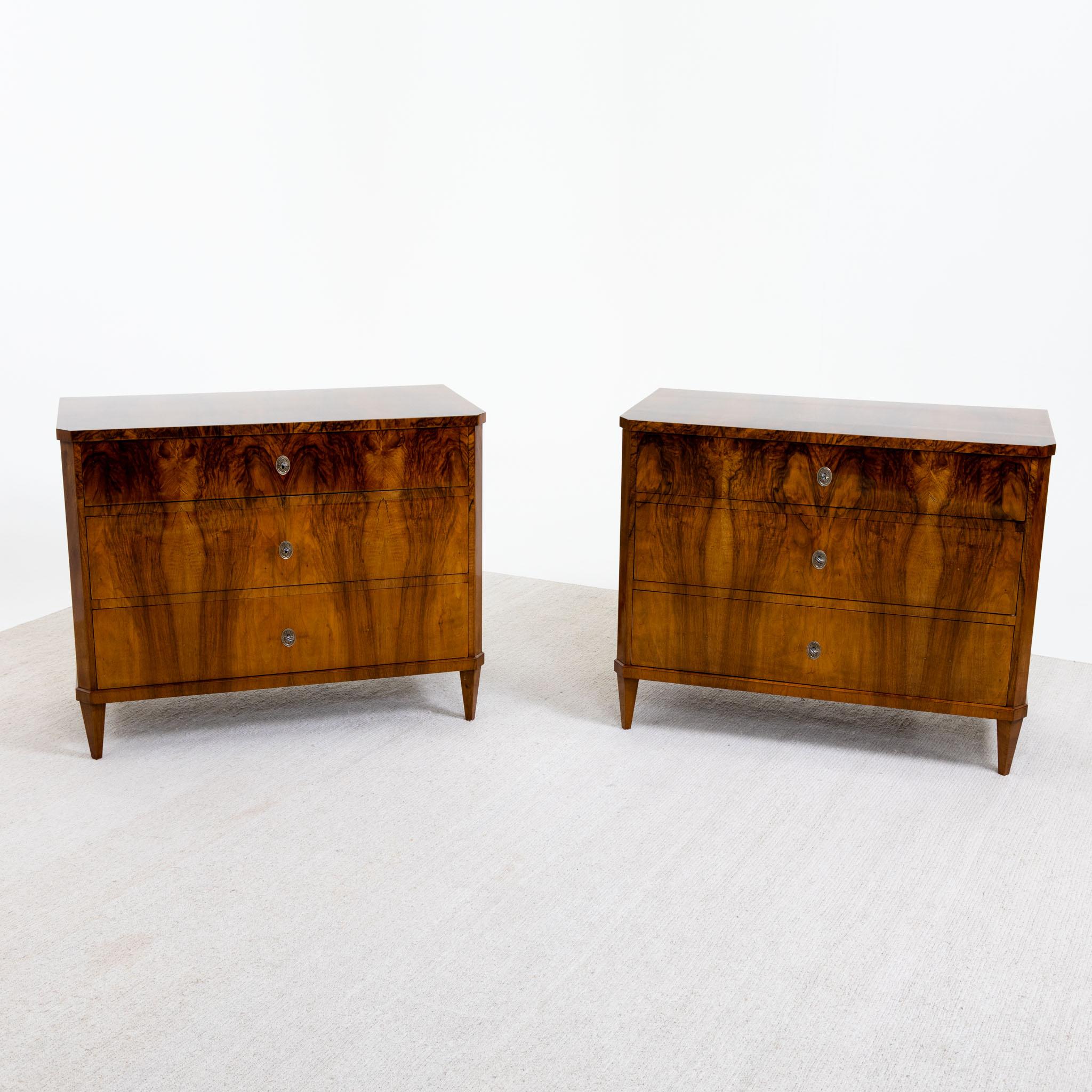 Pair of Biedermeier Walnut Chests of Drawers, Italy, early 19th Century 2