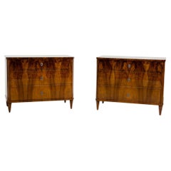 Pair of Biedermeier Walnut Chests of Drawers, Italy, early 19th Century