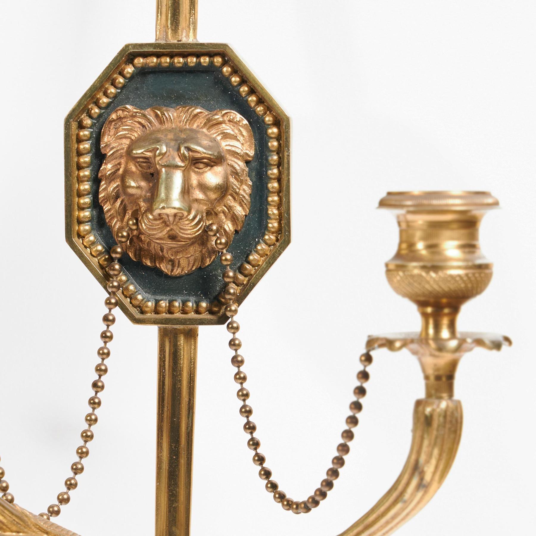 Bronze Fine Pair of Italian Ormolu Wall Lights or Appliques in the French Empire Style For Sale