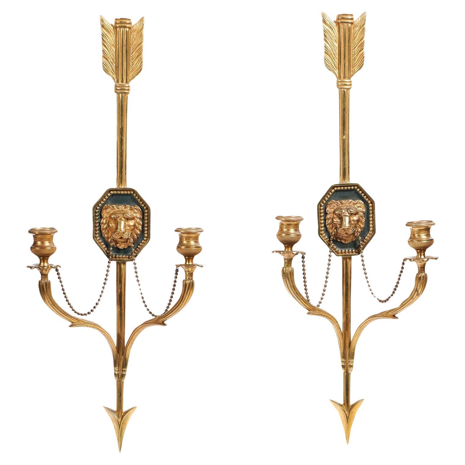 Fine Pair of Italian Ormolu Wall Lights or Appliques in the French Empire Style For Sale