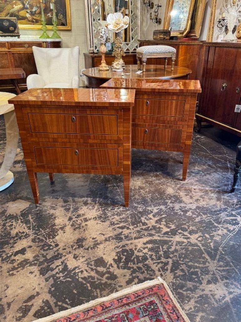 Neoclassical Fine Pair of Italian Polished Inlaid Walnut Neo-Classical Side Tables