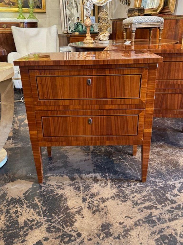 Fine Pair of Italian Polished Inlaid Walnut Neo-Classical Side Tables In Good Condition In Dallas, TX