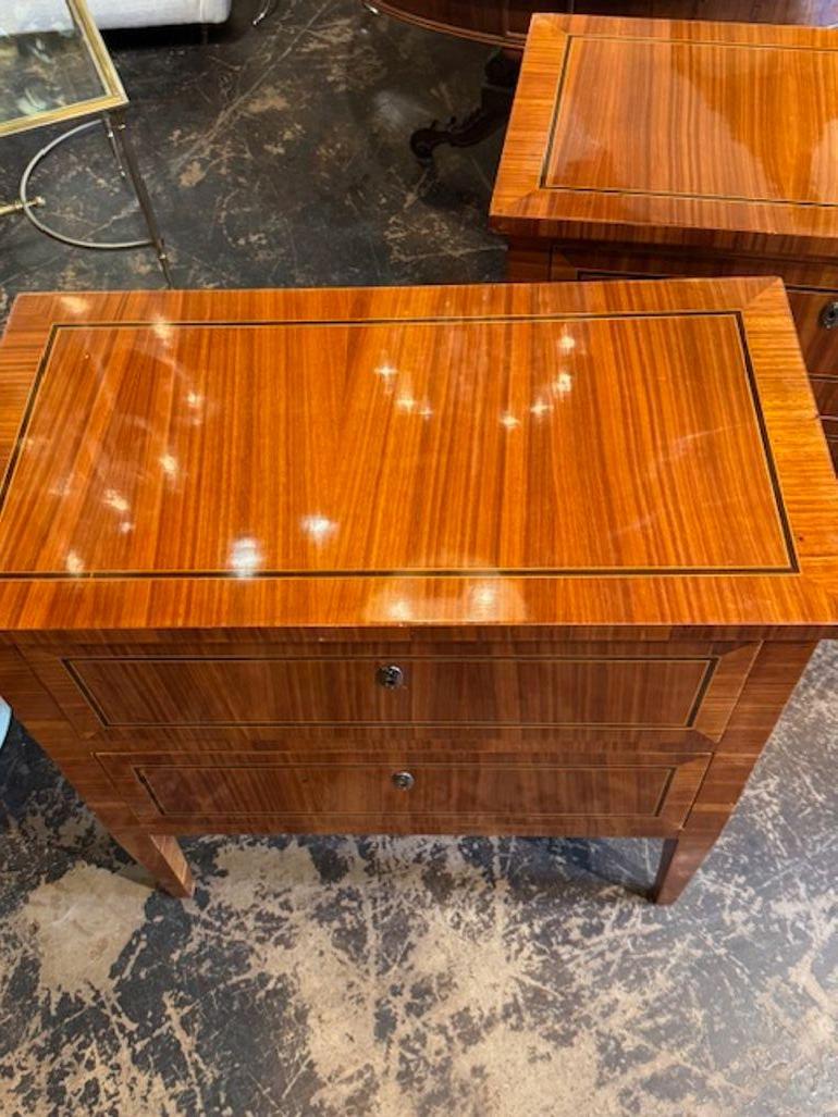 Contemporary Fine Pair of Italian Polished Inlaid Walnut Neo-Classical Side Tables