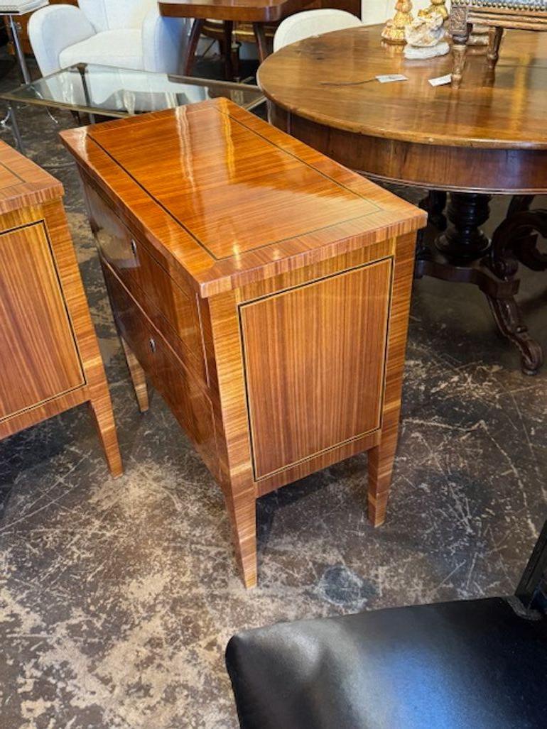 Fine Pair of Italian Polished Inlaid Walnut Neo-Classical Side Tables 3