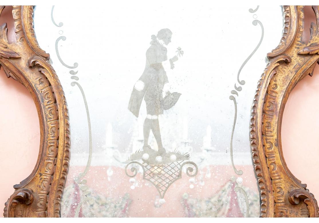 Fine Pair of Italian Rococo Style Etched Mirrors with Silhouettes For Sale 2