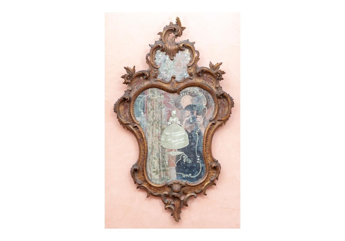 Fine Pair of Italian Rococo Style Etched Mirrors with Silhouettes For Sale 3