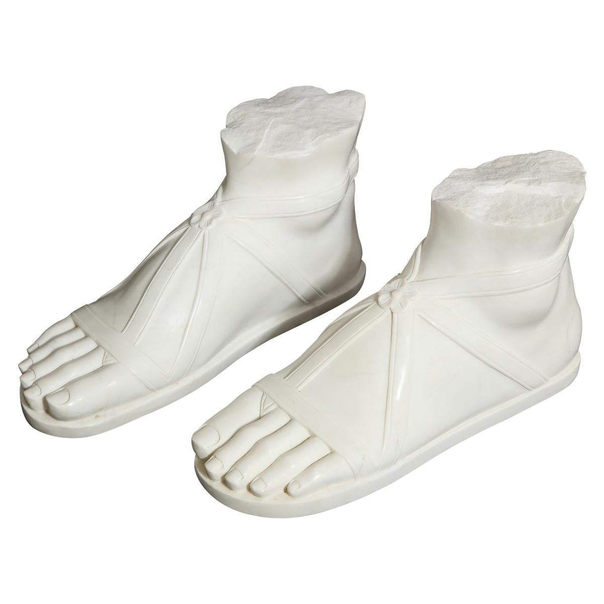 Fine Pair of Italian Roman Grand Tour Carrara Marble Feet