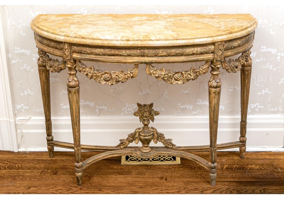 Fine Pair Of Italianate Stone Top Demi Lune Consoles for Restoration For Sale 5