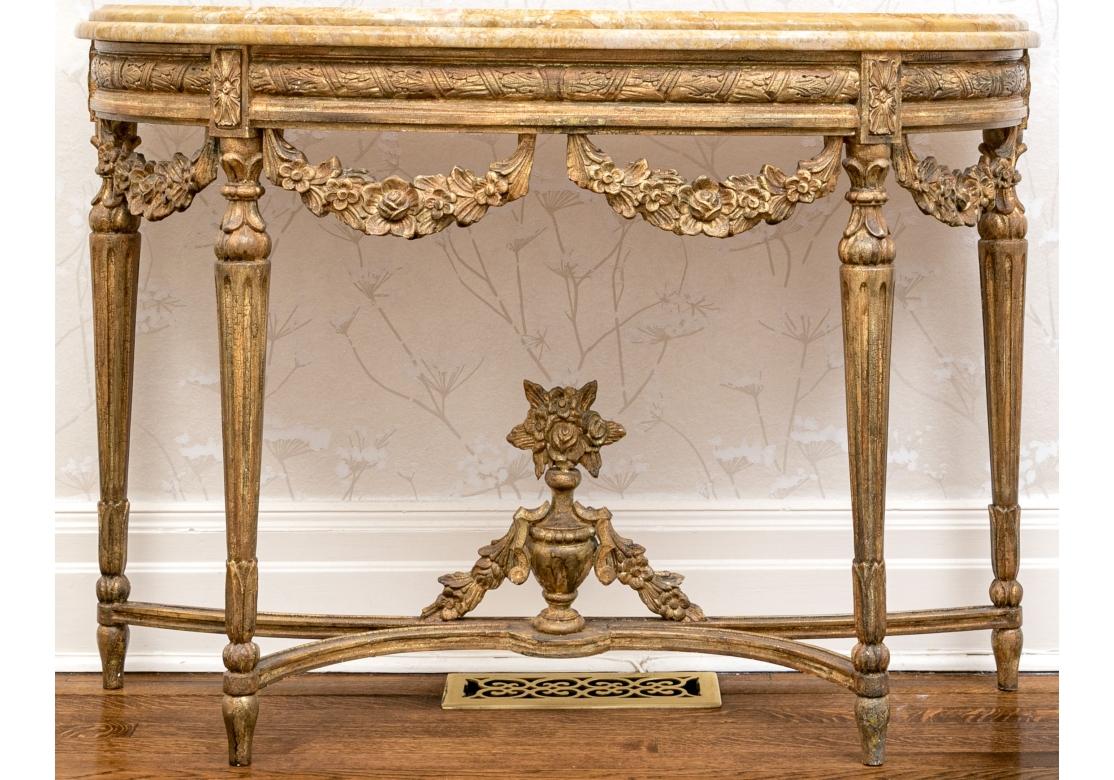Fine Pair Of Italianate Stone Top Demi Lune Consoles for Restoration For Sale 6