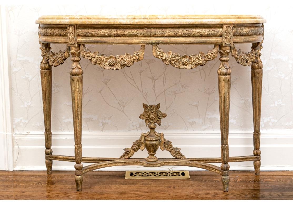 Regency Fine Pair Of Italianate Stone Top Demi Lune Consoles for Restoration For Sale