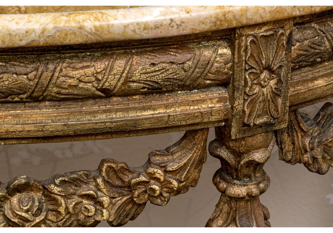 Fine Pair Of Italianate Stone Top Demi Lune Consoles for Restoration In Distressed Condition For Sale In Bridgeport, CT