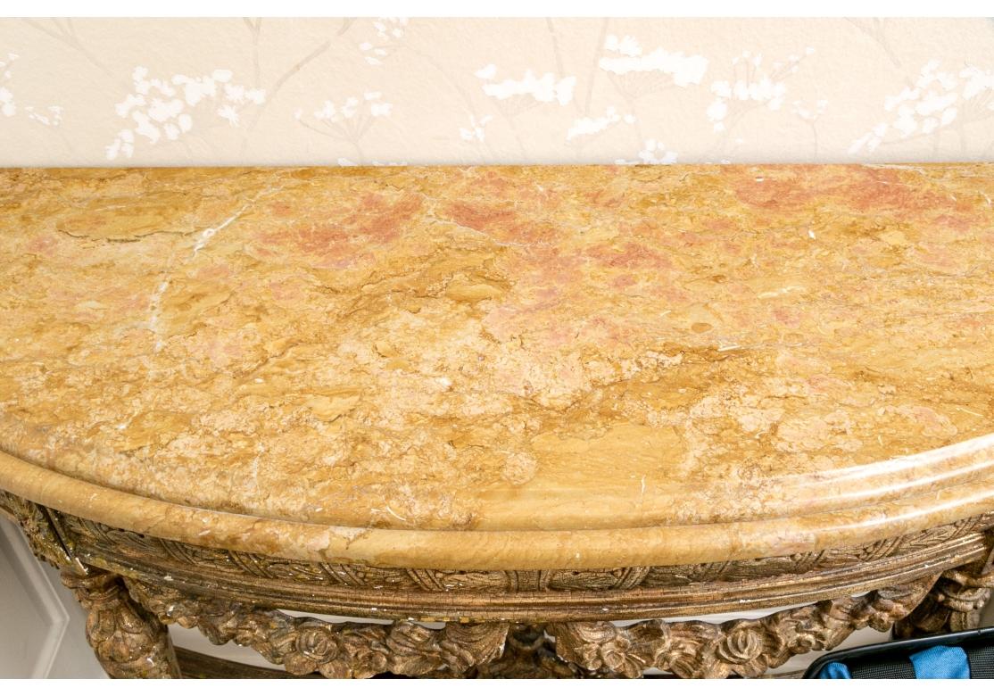 Fine Pair Of Italianate Stone Top Demi Lune Consoles for Restoration For Sale 1