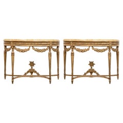 Fine Pair Of Italianate Stone Top Demi Lune Consoles for Restoration