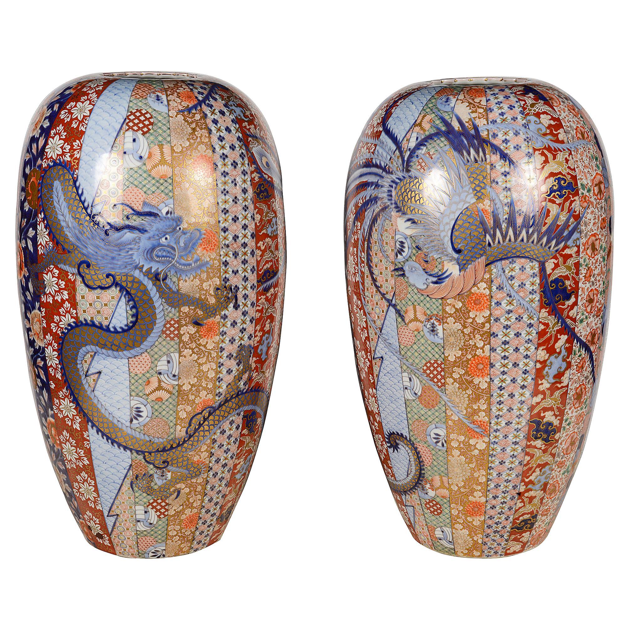 Fine Pair of Japanese Fukagawa Porcelain Vases, circa 1890 For Sale