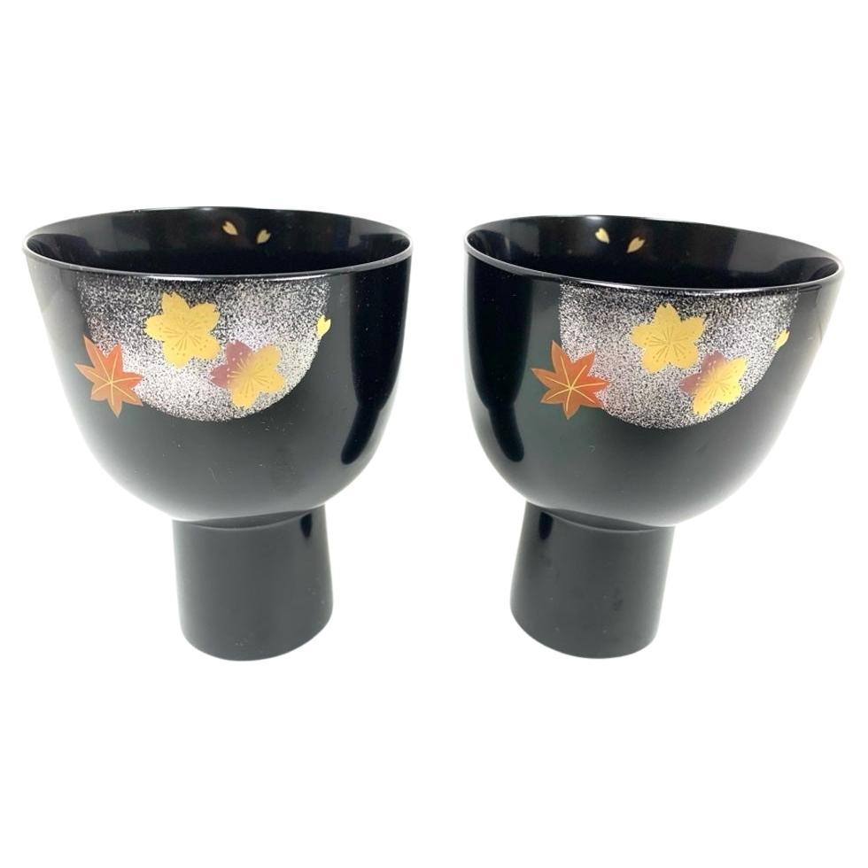 Fine Pair Of Japanese Lacquerware Saki Cups For Sale