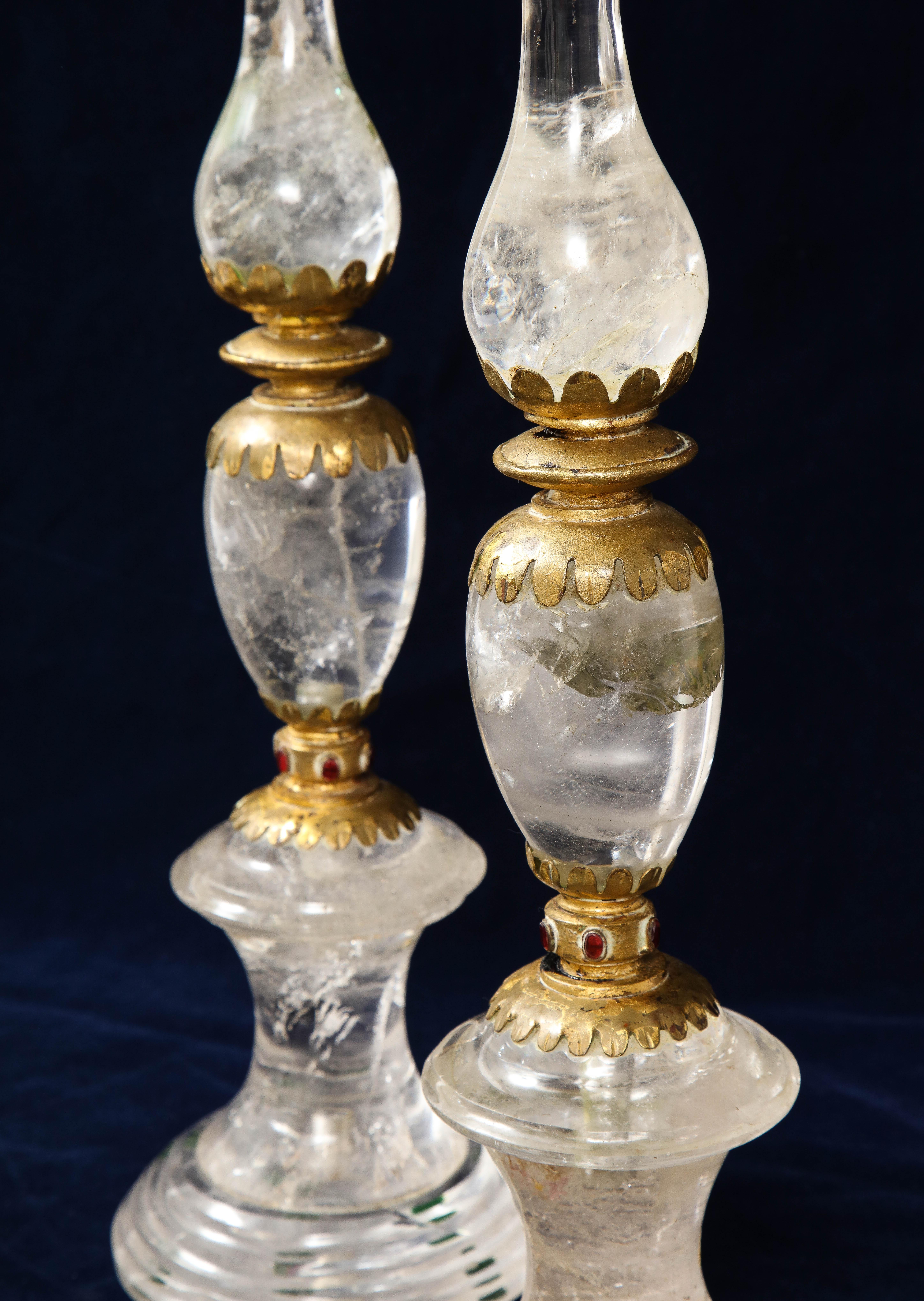Paire de chandeliers Art Déco français en cristal de roche ornés de bijoux attribués à « Baguès » en vente 6