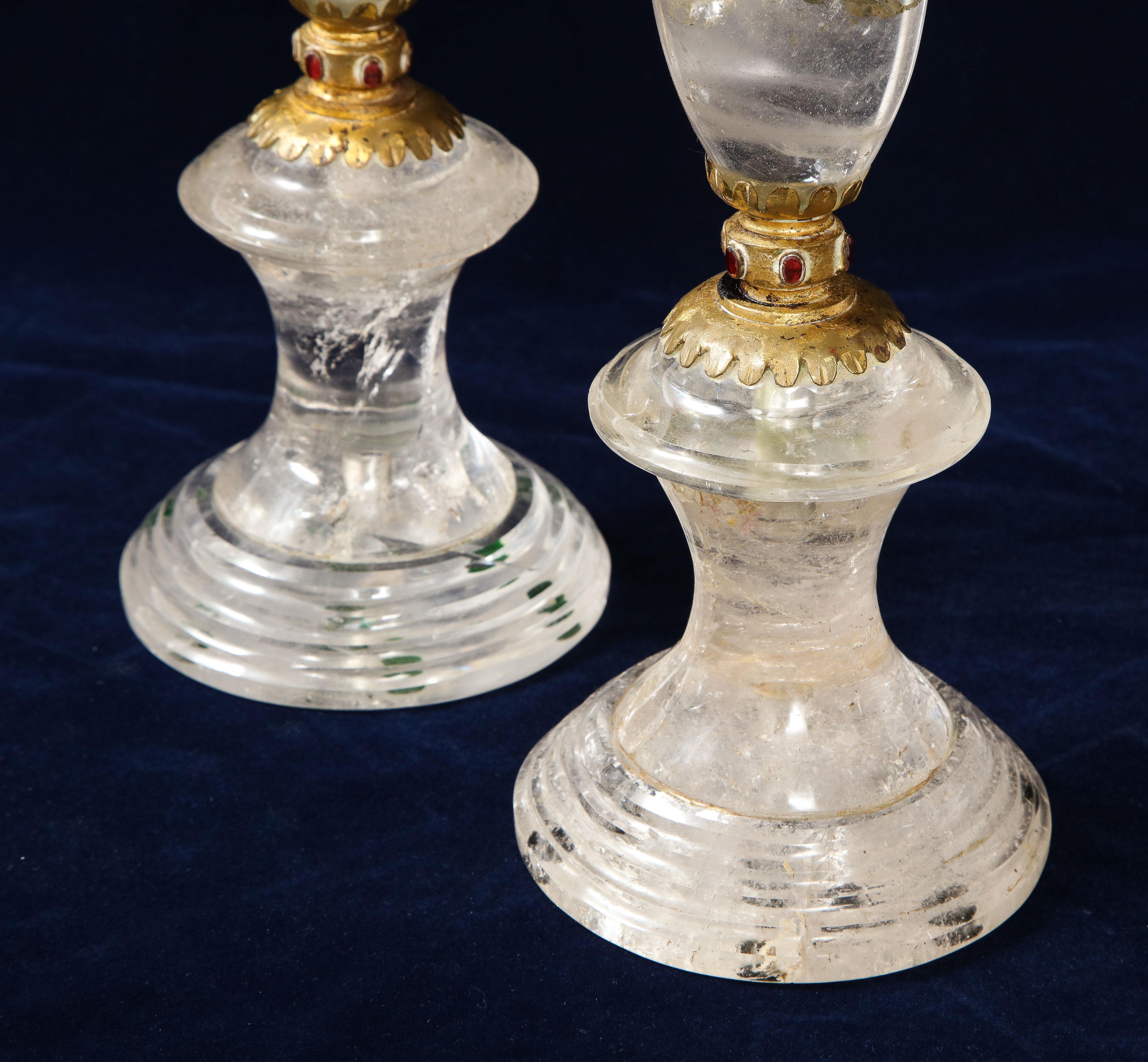 Fine Pair of Jeweled French Art Deco Rock Crystal Candlesticks Att. to 