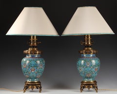 Fine Pair of Cloisonné Enamel Lamps by Gagneau, France, Circa 1880