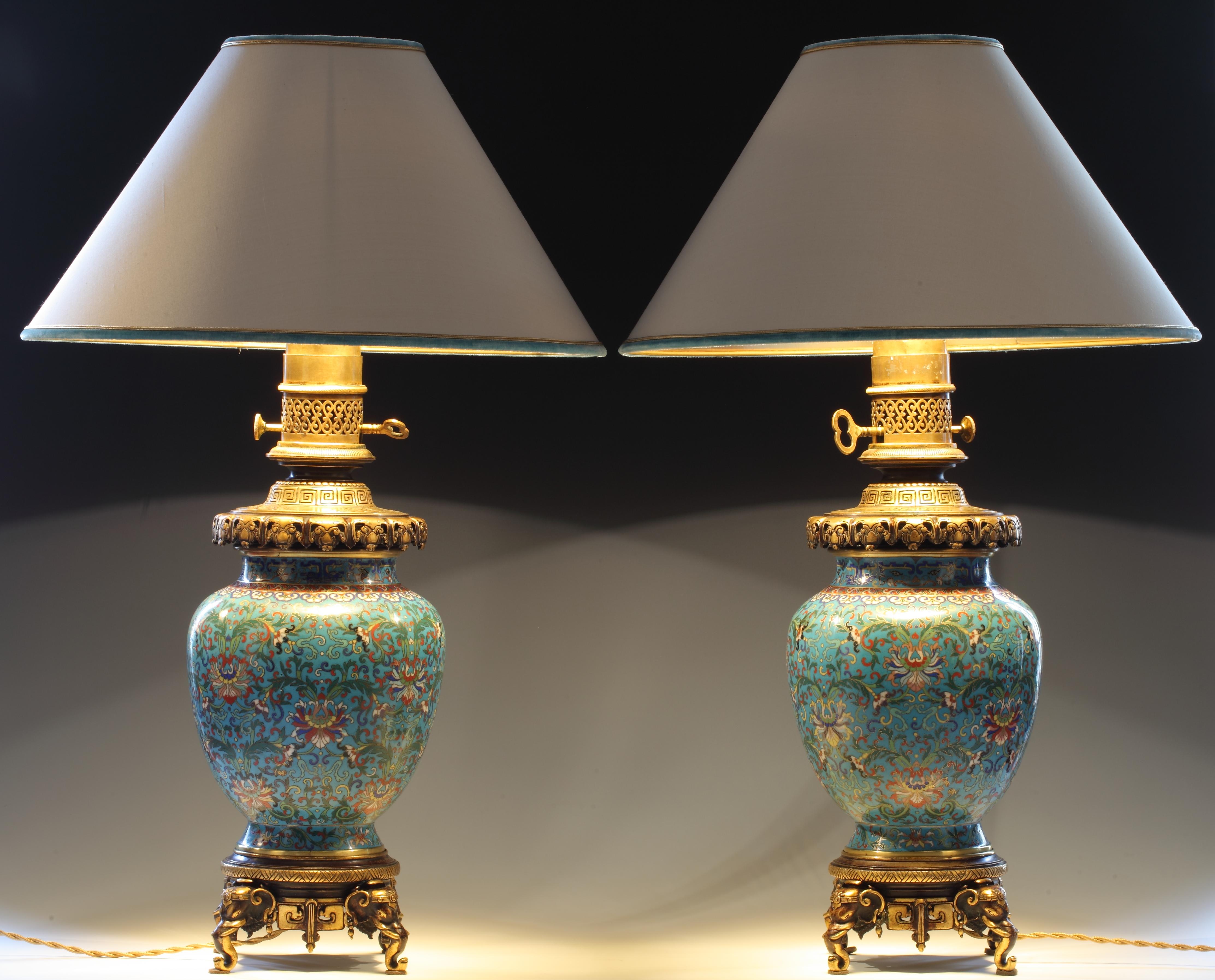 Fine Pair of Cloisonné Enamel Lamps by Gagneau, France, Circa 1880 2