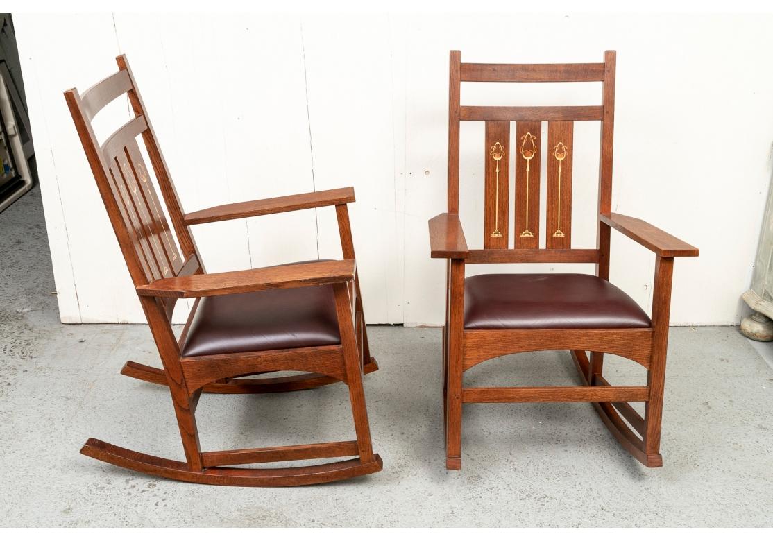 Fine Pair Of  L.and J.G. Stickley Arts And Crafts Style Rocking Chairs For Sale 4